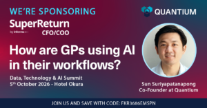 Sun Suriyapatanapong of Quantium moderating a SuperReturn CFO/COO 2026 panel on real AI use cases in GP workflows