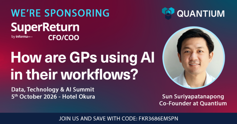 Sun Suriyapatanapong of Quantium moderating a SuperReturn CFO/COO 2026 panel on real AI use cases in GP workflows